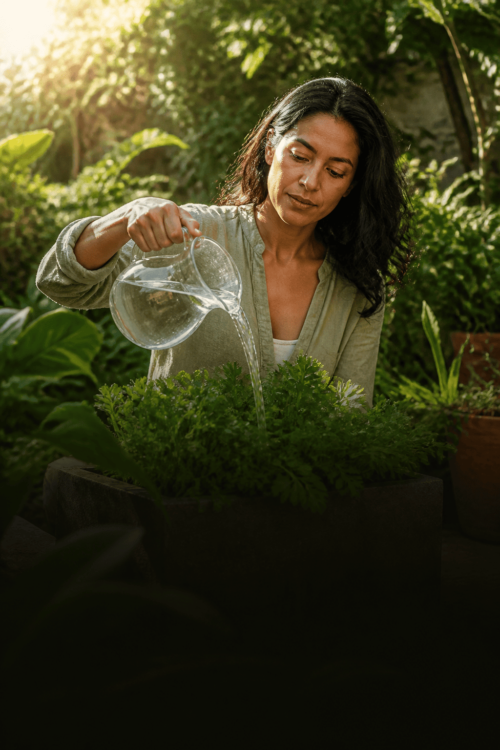 Mujer regando plantas - Limpiar